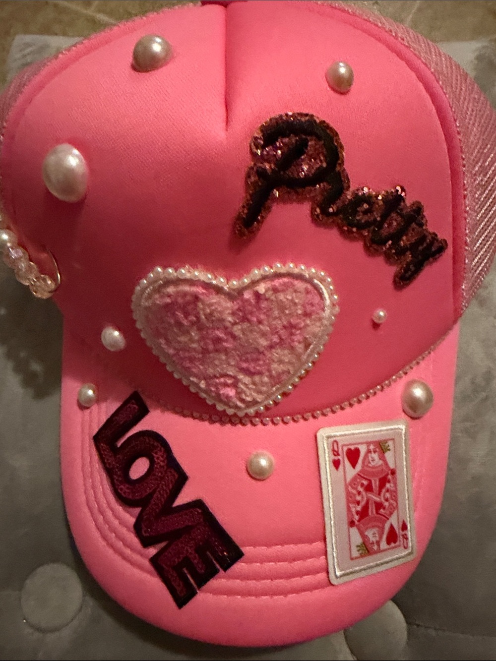 Pink 'Pretty Love' Embellished Trucker Hat